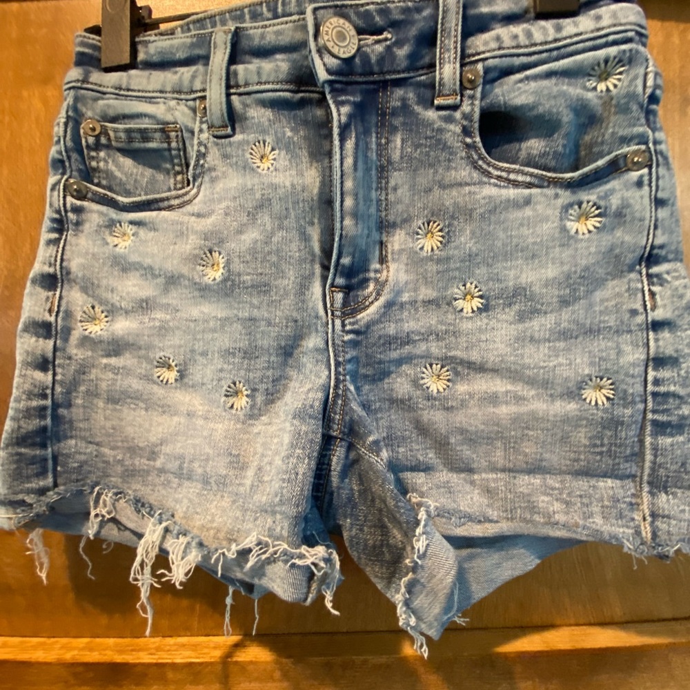 American eagle denim shorts. Embroidered daisy